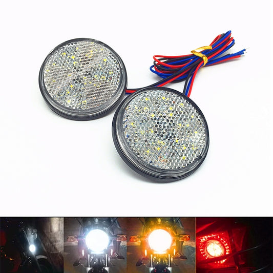 2 PCS Motorcycle Trailer Truck DC 12-15V Wired 24-LED Indicator Lamp Reflector Round Marker Tail Light, Light Color: White (Steady + Flash Lighting)(White) - Signal Lights by buy2fix | Online Shopping UK | buy2fix