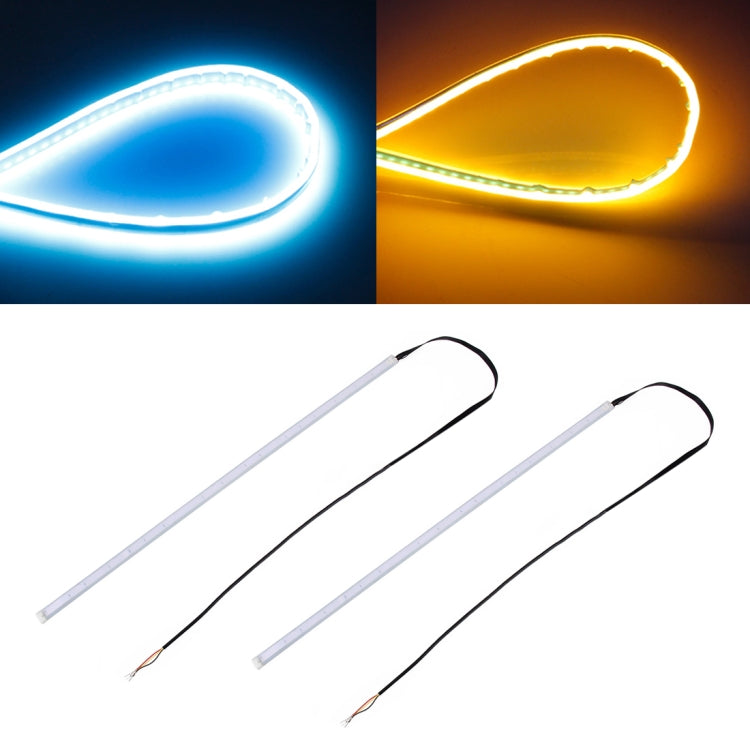 2 PCS 60cm DC12V 7.5W Ultra-thin Waterproof Car Auto Double Colors Turn Lights / Running Lights SMD-2835 LED Bulbs (Turn Lights: Yellow Light; Running Lights: Ice Blue Light) - Running Lights by buy2fix | Online Shopping UK | buy2fix