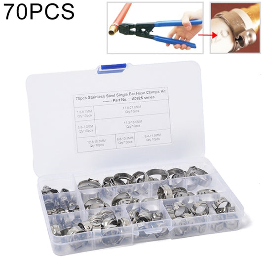 70 PCS Adjustable Single Ear Plus Stainless Steel Hydraulic Hose Clamps O-Clips Pipe Fuel Air, Inside Diameter Range: 5.8-21mm - In Car by buy2fix | Online Shopping UK | buy2fix
