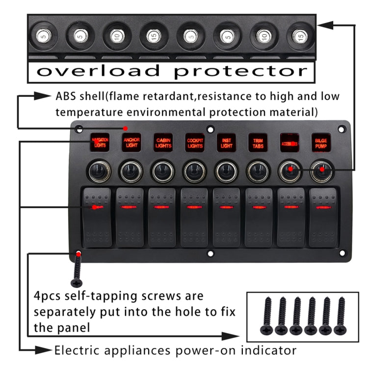 3Pin 8 Way Switches Combination Switch Panel with Light and Projector Lens for Car RV Marine Boat - In Car by buy2fix | Online Shopping UK | buy2fix