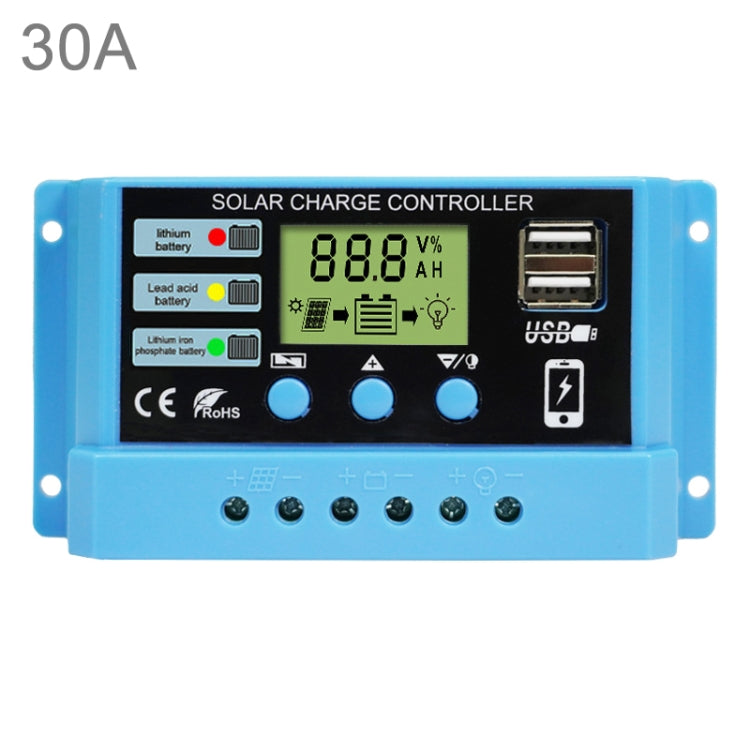 30A Solar Charge Controller 12V / 24V Lithium Lead-Acid Battery Charge Discharge PV Controller, with Indicator Light - In Car by buy2fix | Online Shopping UK | buy2fix