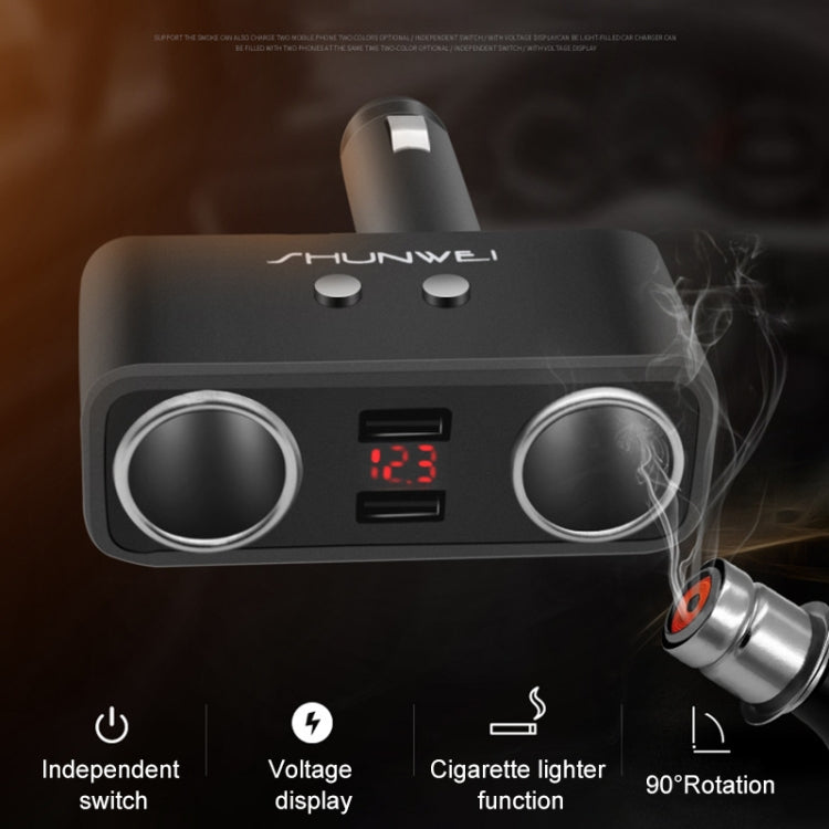 SHUNWEI SD-1925 120W 3A Car 2 in 1 Dual USB Charger 90 Degree Free Rotation Cigarette Lighter(Black) -  by SHUNWEI | Online Shopping UK | buy2fix