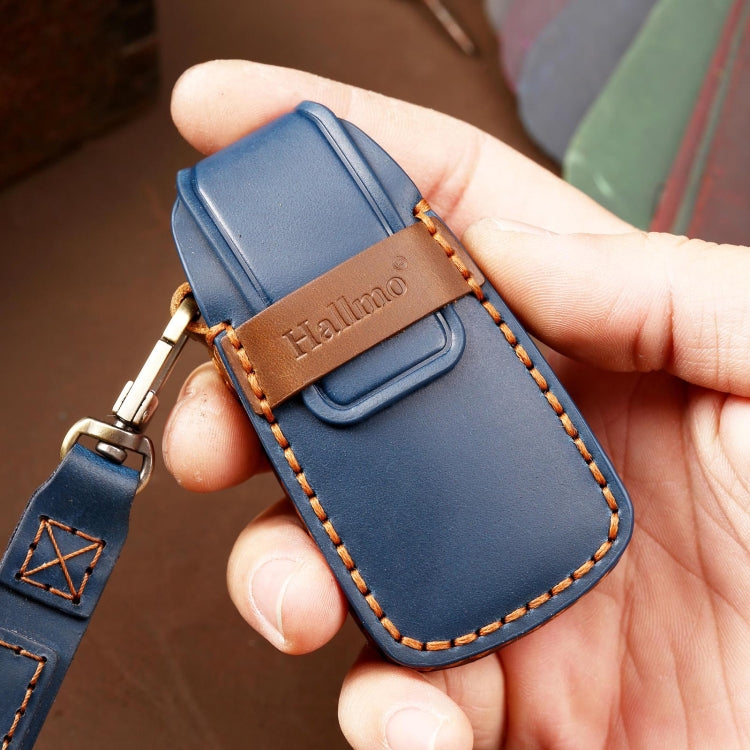 Hallmo Car Cowhide Leather Key Protective Cover Key Case for Audi A6L / A8L / A4 / A7 / A5 C Style(Blue) -  by Hallmo | Online Shopping UK | buy2fix