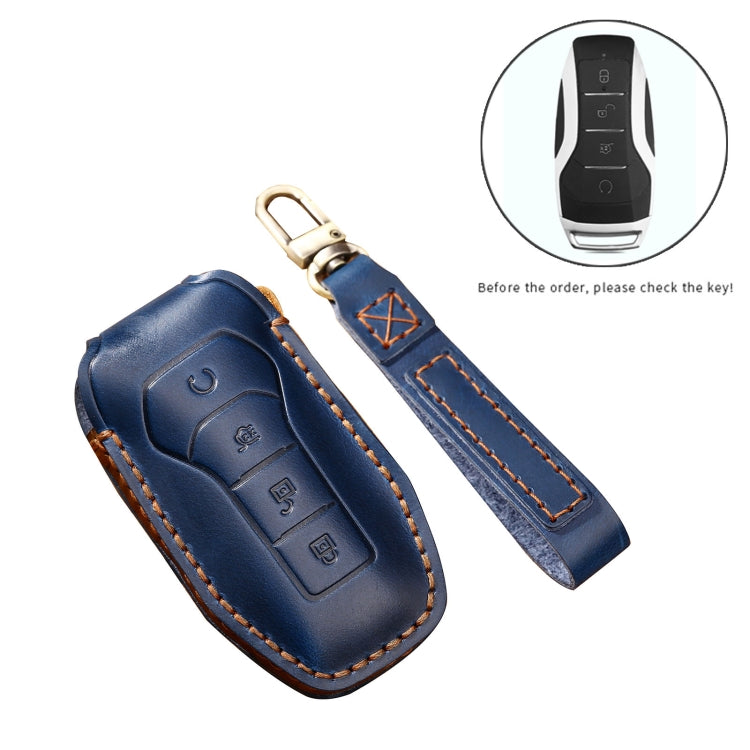 Hallmo Car Cowhide Leather Key Protective Cover Key Case for BYD(Blue) -  by Hallmo | Online Shopping UK | buy2fix