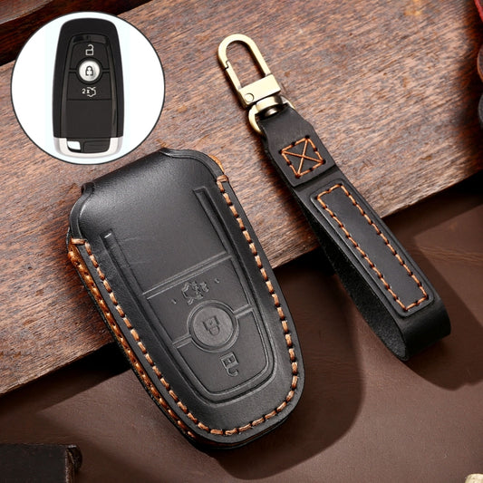 Hallmo Car Cowhide Leather Key Protective Cover Key Case for Ford Focus B Style(Black) -  by Hallmo | Online Shopping UK | buy2fix
