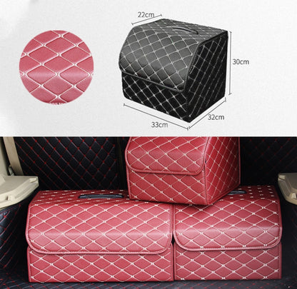 Car Trunk Foldable Storage Box, Rhombic Grid Small Size: 33 x 32 x 30cm (Wine Red) - In Car by buy2fix | Online Shopping UK | buy2fix