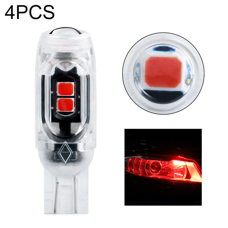 4pcs T10 DC12V /  0.84W / 0.07A / 150LM Car Clearance Light 5LEDs SMD-3030 Lamp Beads with lens (Red Light) - In Car by buy2fix | Online Shopping UK | buy2fix