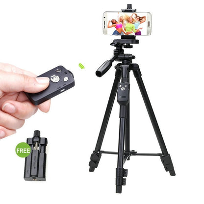 YUNTENG VCT-5208RM Aluminum Magnesium Alloy Leg Tripod Mount with Bluetooth Remote Control & Tripod Head & Phone Clamp for SLR Camera & Smartphones, Height: 125cm - Camera Accessories by buy2fix | Online Shopping UK | buy2fix