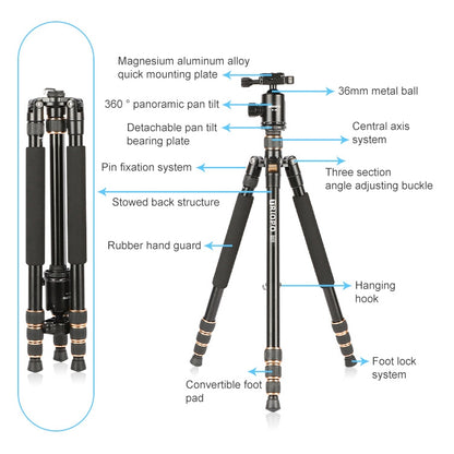 TRIOPO 554 Adjustable Portable  Aluminum Alloy Tripod with D-2A Ball Head for SLR Camera - Tripods by TRIOPO | Online Shopping UK | buy2fix