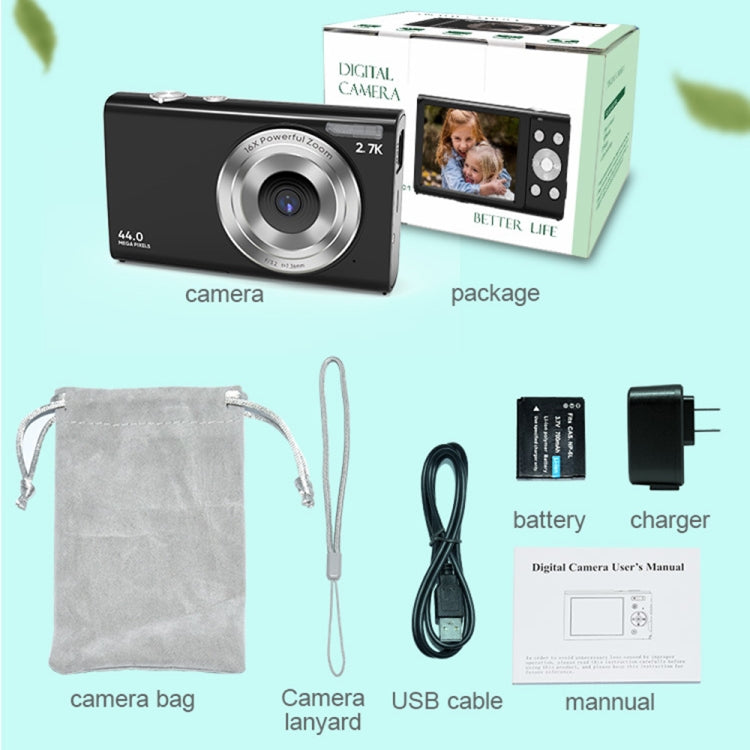 DC402 2.4 inch 44MP 16X Zoom 1080P Full HD Digital Camera Children Card Camera, US Plug (Black) - Consumer Electronics by buy2fix | Online Shopping UK | buy2fix