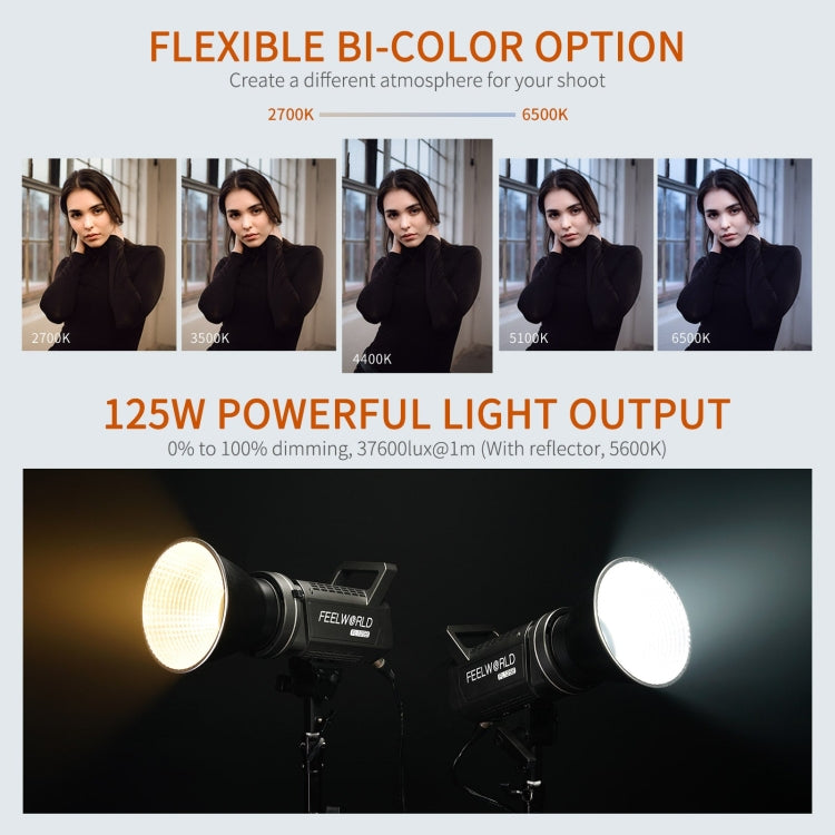 FEELWORLD FL125B 125W Bi-color Point Source Video Light, Bluetooth APP Control(AU Plug) - Shoe Mount Flashes by FEELWORLD | Online Shopping UK | buy2fix