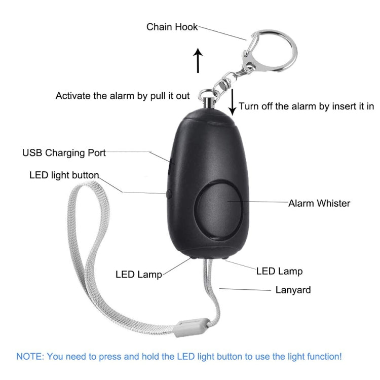 BJY-08 130dB Dual Bright LEDs Personal Alarm Women Self-Defense Alarm (Black) - Security by buy2fix | Online Shopping UK | buy2fix