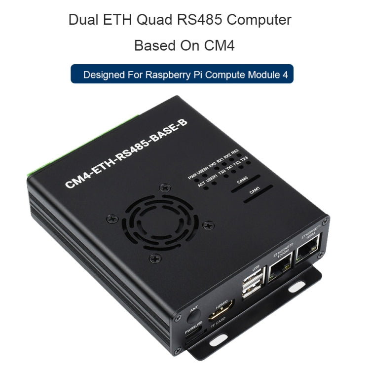 Waveshare Dual ETH Mini-Computer for Raspberry Pi CM4, Gigabit Ethernet, 4CH Isolated RS485(US Plug) - Mini PC Accessories by WAVESHARE | Online Shopping UK | buy2fix