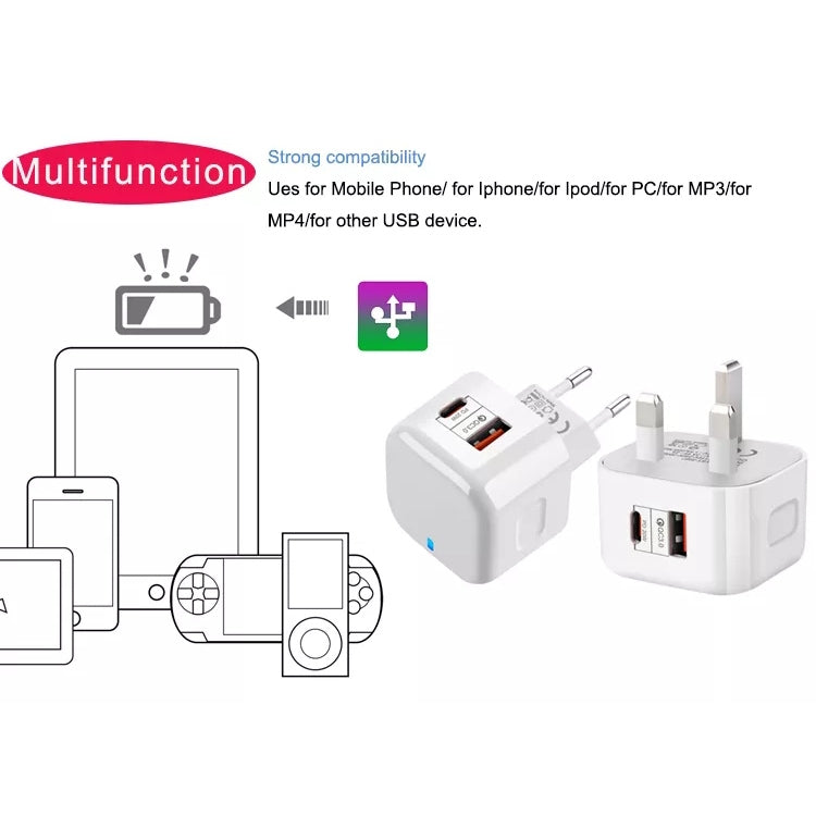 YSY-6087 20W PD + QC 3.0 Dual Ports Travel Charger Power Adapter, EU Plug - Apple Accessories by buy2fix | Online Shopping UK | buy2fix