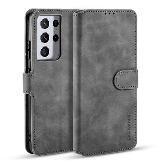 For Samsung Galaxy S21 Ultra 5G DG.MING Retro Oil Side Horizontal Flip Case with Holder & Card Slots & Wallet(Grey) - Galaxy S21 5G Cases by DG.MING | Online Shopping UK | buy2fix