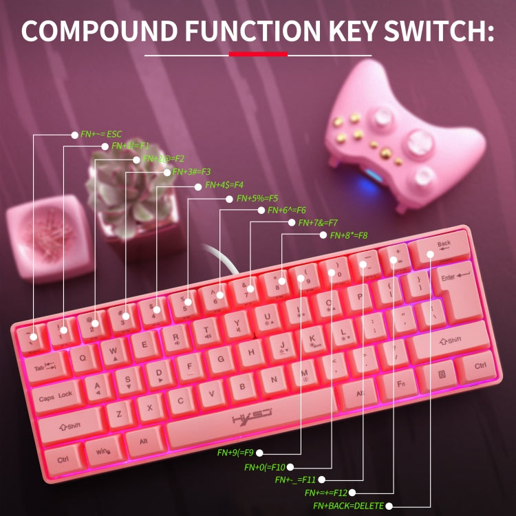 HXSJ V700 61 Keys RGB Lighting Gaming Wired Keyboard (Pink) - Wired Keyboard by HXSJ | Online Shopping UK | buy2fix