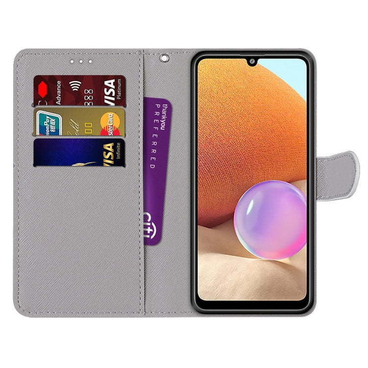 For Samsung Galaxy A32 4G / A32 Lite Coloured Drawing Cross Texture Horizontal Flip PU Leather Case with Holder & Card Slots & Wallet & Lanyard(Purple Green Starry Sky) - Samsung Accessories by buy2fix | Online Shopping UK | buy2fix