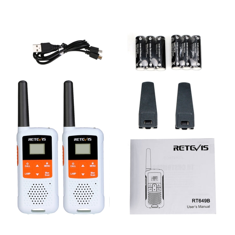 1 Pair RETEVIS RT649B 0.5W EU Frequency 446.00625-446.19375MHz 16CHS Two Way Radio Handheld Walkie Talkie, EU Plug(White) - Handheld Walkie Talkie by RETEVIS | Online Shopping UK | buy2fix