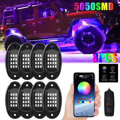 8 in 1 DC12V Car Mobile Phone Bluetooth APP Control  RGB Symphony Chassis Light with 16LEDs SMD-5050 Lamp Beads - In Car by buy2fix | Online Shopping UK | buy2fix