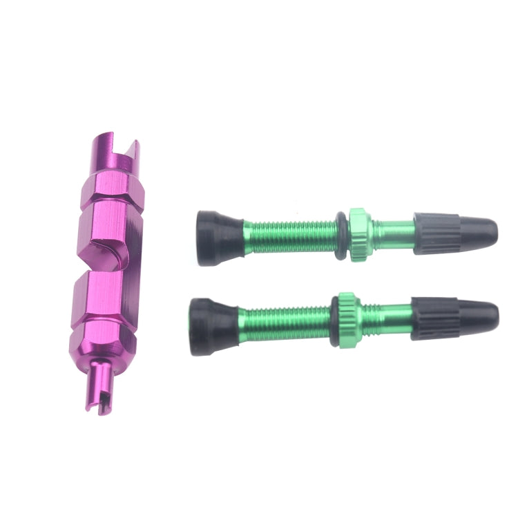 A5598 2 PCS 40mm Green French Tubeless Valve Core with Purple Disassembly Tool for Road Bike - Outdoor & Sports by buy2fix | Online Shopping UK | buy2fix