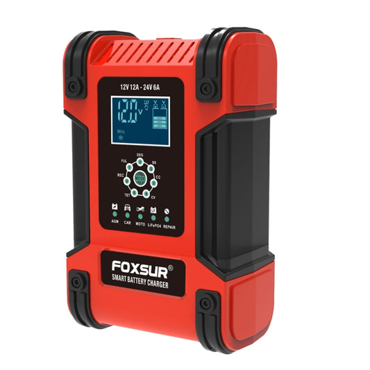 FOXSUR 12A / 12V / 24V Car / Motorcycle 7-stage Lead-acid Battery AGM Charger, Plug Type:EU Plug(Red) - In Car by FOXSUR | Online Shopping UK | buy2fix