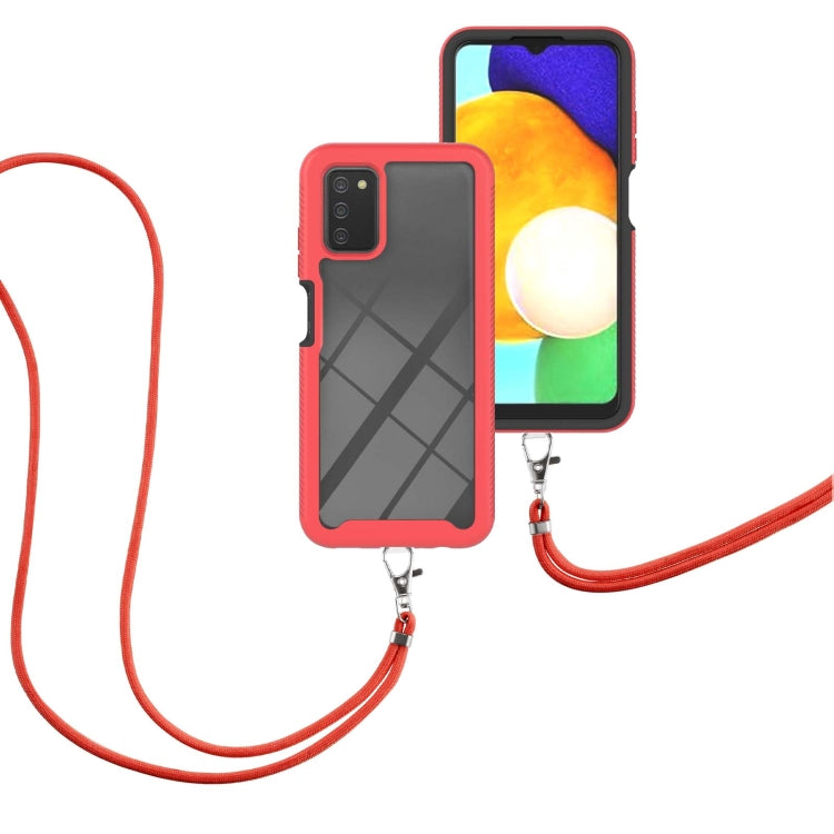 For Samsung Galaxy A03s EU Version Starry Sky Solid Color Series Shockproof PC + TPU Protective Case with Neck Strap(Red) - Galaxy Phone Cases by buy2fix | Online Shopping UK | buy2fix