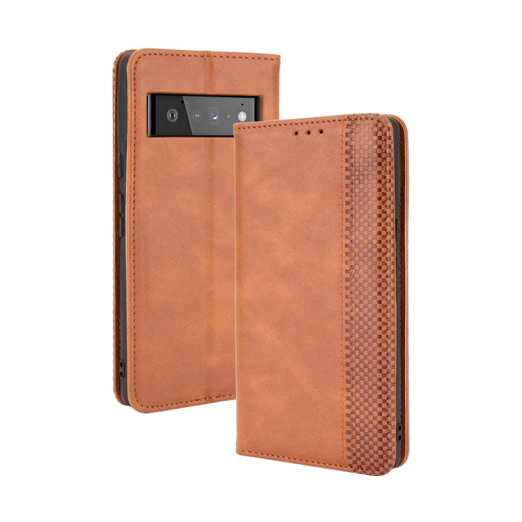 For Google Pixel 6 Pro Magnetic Buckle Retro Crazy Horse Texture Horizontal Flip Leather Case with Holder & Card Slots & Photo Frame(Brown) - Google Cases by buy2fix | Online Shopping UK | buy2fix