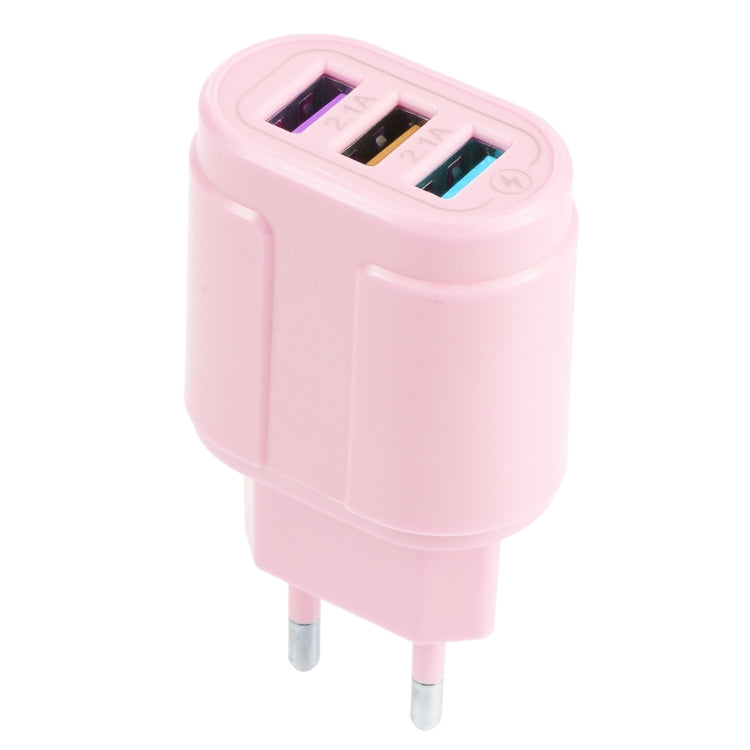 13-222 QC3.0 USB + 2.1A Dual USB Ports Macarons Travel Charger, EU Plug(Pink) - Mobile Accessories by buy2fix | Online Shopping UK | buy2fix