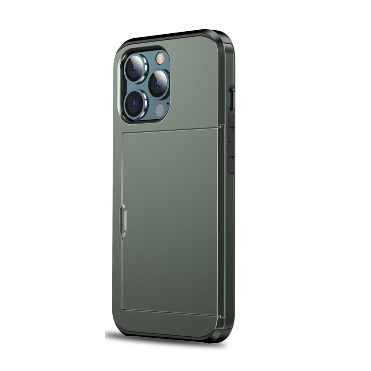 For iPhone 13 Shockproof Armor Protective Case with Slide Card Slot(Army Green) - Apple Accessories by buy2fix | Online Shopping UK | buy2fix