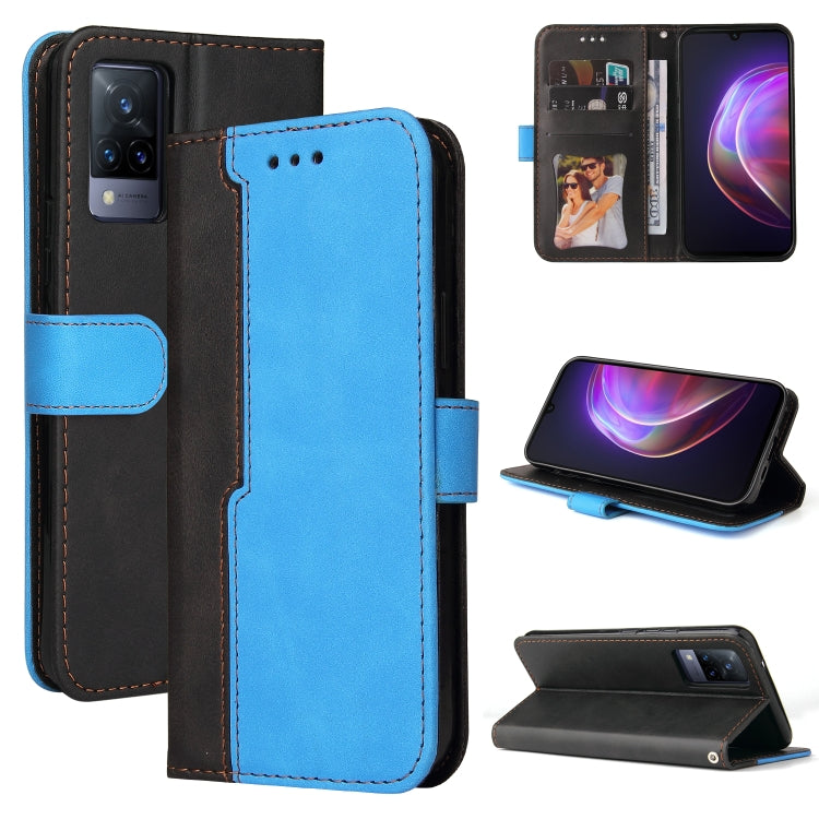 For vivo V21 4G / 5G Business Stitching-Color Horizontal Flip PU Leather Case with Holder & Card Slots & Photo Frame(Blue) - vivo Cases by buy2fix | Online Shopping UK | buy2fix