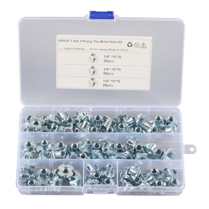 A6345 80 PCS T-Nut 4 Pronged Tee Blind Nuts Assortment Kit - In Car by buy2fix | Online Shopping UK | buy2fix