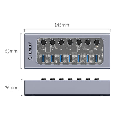 ORICO AT2U3-7AB-GY-BP 7 In 1 Aluminum Alloy Multi-Port USB HUB with Individual Switches, US Plug - USB 3.0 HUB by ORICO | Online Shopping UK | buy2fix