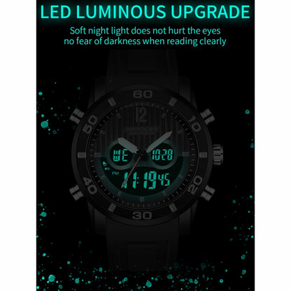 SANDA 3106 Dual Digital Display Men Outdoor Sports Luminous Shockproof Electronic Watch(Full Black) - Metal Strap Watches by SANDA | Online Shopping UK | buy2fix