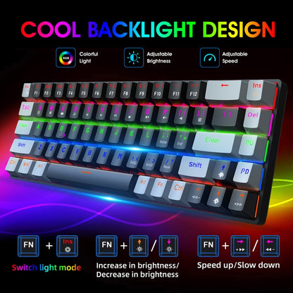 HXSJ V800 68 Keys Type-C Wired Cool Backlight Mechanical Keyboard(Blue Shaft) - Wired Keyboard by HXSJ | Online Shopping UK | buy2fix
