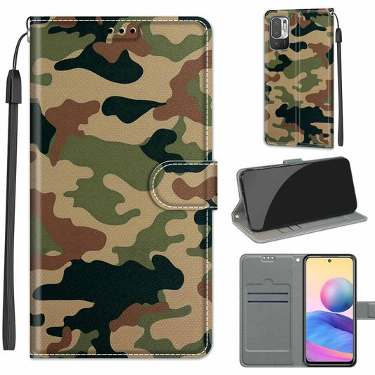 Voltage Coloured Drawing Magnetic Clasp Horizontal Flip PU Leather Case with Holder & Card Slots For Xiaomi Redmi Note 10 5G(C12 Green Yellow Camouflage) - Xiaomi Cases by GKK | Online Shopping UK | buy2fix