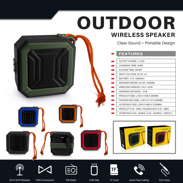 New Rixing NR-103 Mini TWS Bluetooth Speaker with Lanyard(Green) - Desktop Speaker by NewRixing | Online Shopping UK | buy2fix