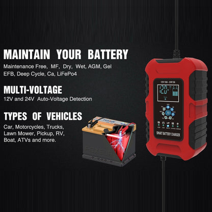 FOXSUR 10A 12V 7-segment Motorcycle / Car Smart Battery Charger, Plug Type:UK Plug(Red) - In Car by FOXSUR | Online Shopping UK | buy2fix