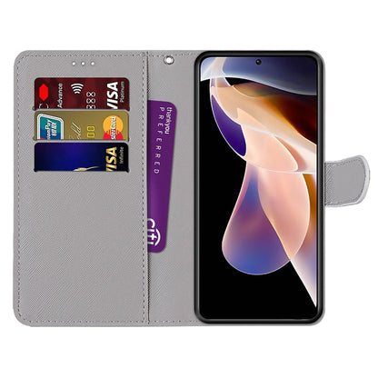 For Xiaomi Redmi Note 11 Pro / 11 Pro+ Global Coloured Drawing Cross Texture Horizontal Flip PU Phone Leather Case with Holder & Card Slots & Wallet & Lanyard(Colorful Layer(Oblique Hat Blue Mirror Cat) - Xiaomi Accessories by buy2fix | Online Shopping UK | buy2fix