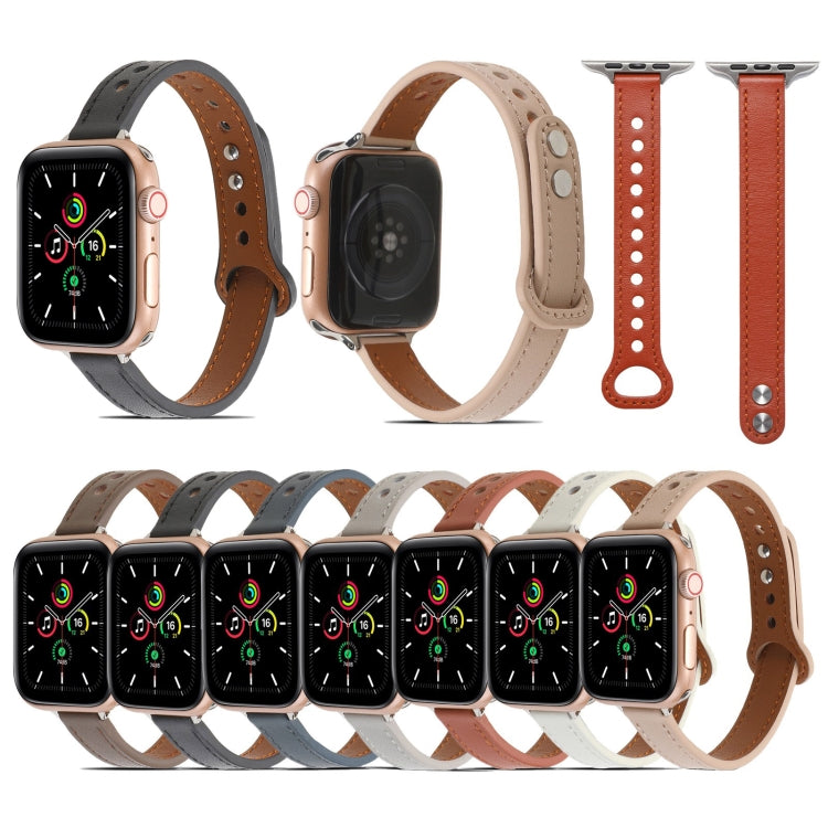 Double Rivets Leather Watch Band for Apple Watch Series 9&8&7 41mm / SE 3&SE 2&6&SE&5&4 40mm / 3&2&1 38mm(White) - Watch Bands by buy2fix | Online Shopping UK | buy2fix