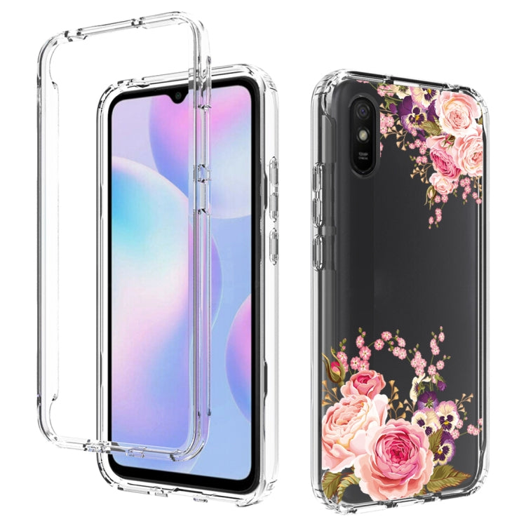 For Xiaomi Redmi 9A PC+TPU Transparent Painted Phone Case(Pink Rose) - Xiaomi Cases by buy2fix | Online Shopping UK | buy2fix