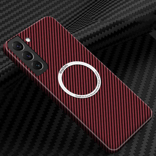 For Samsung Galaxy S21 5G Carbon Fiber Texture MagSafe Magnetic Phone Case(Red) - Galaxy S21 5G Cases by buy2fix | Online Shopping UK | buy2fix