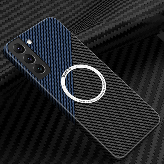 For Samsung Galaxy S21 Plus 5G Carbon Fiber Texture MagSafe Magnetic Phone Case(Black Blue) - Galaxy S21+ 5G Cases by buy2fix | Online Shopping UK | buy2fix