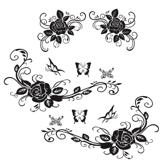 2 PCS/Set D-72 Butterfly Love Flower Pattern Car Modified Decorative Sticker(Black) - In Car by buy2fix | Online Shopping UK | buy2fix