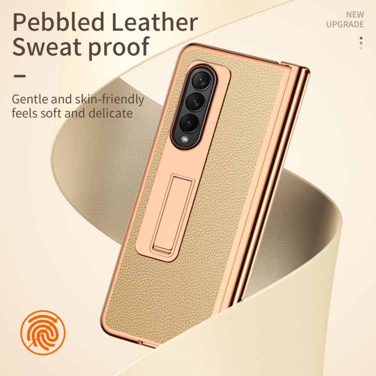 For Samsung Galaxy Z Fold4 Litchi Texture Leather Hinged Electroplated Phone Case with Pen(Gold) - Galaxy Z Fold4 5G Cases by buy2fix | Online Shopping UK | buy2fix