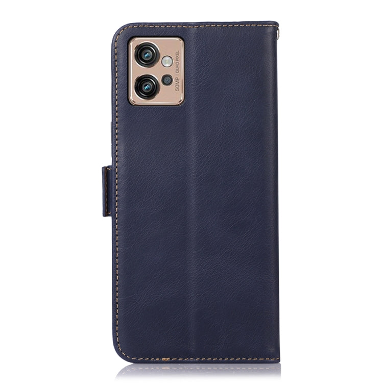 For Motorola Moto G32 Crazy Horse Top Layer Cowhide Leather Phone Case(Blue) - Motorola Cases by buy2fix | Online Shopping UK | buy2fix