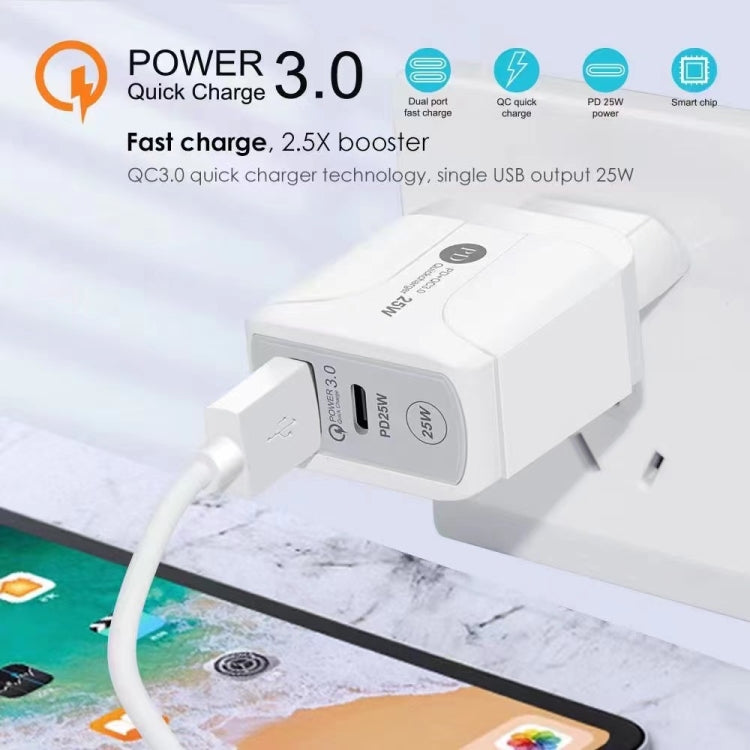 25W PD Type-C + QC3.0 USB Ports Travel Charger, Plug Type:US Plug(White) - Mobile Accessories by buy2fix | Online Shopping UK | buy2fix