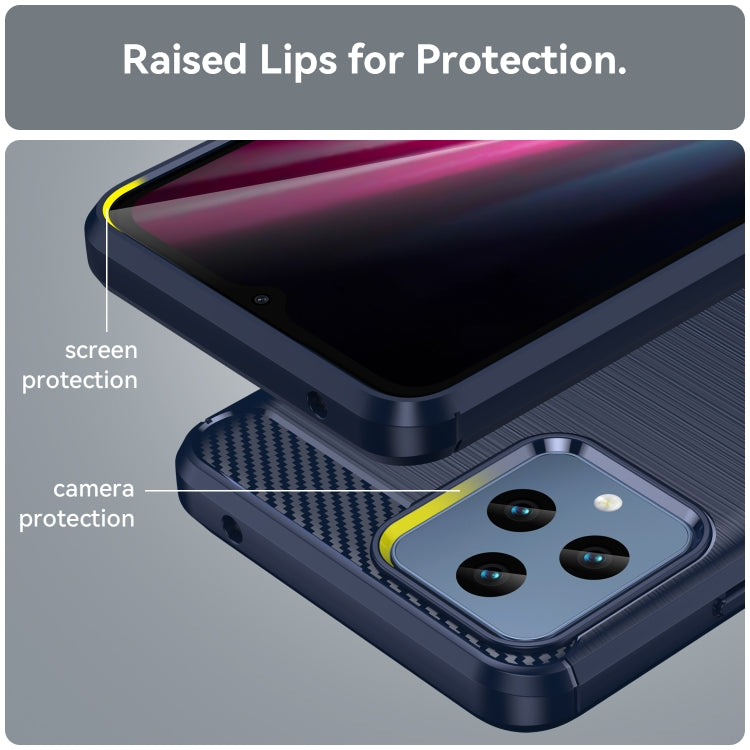 For T-Mobile REVVL 6 5G Brushed Texture Carbon Fiber TPU Phone Case (Blue) - More Brand by buy2fix | Online Shopping UK | buy2fix