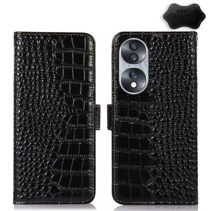 For Honor 70 Crocodile Top Layer Cowhide Leather Phone Case(Black) - Honor Cases by buy2fix | Online Shopping UK | buy2fix