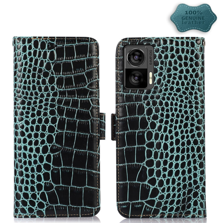 For Motorola Edge 30 Lite / Edge 30 Neo Crocodile Top Layer Cowhide Leather Phone Case(Green) - Motorola Cases by buy2fix | Online Shopping UK | buy2fix