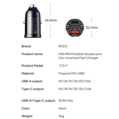 ROCK C13-F H18 Mini Portable Dual Port USB + USB-C / Type-C Car Fast Charger - In Car by ROCK | Online Shopping UK | buy2fix